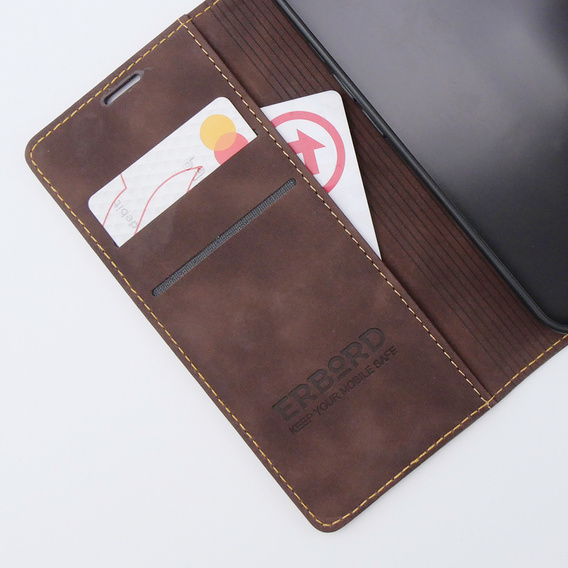 Чехол для iPhone 15, ERBORD Vintage, бумажник с клапаном, кофе