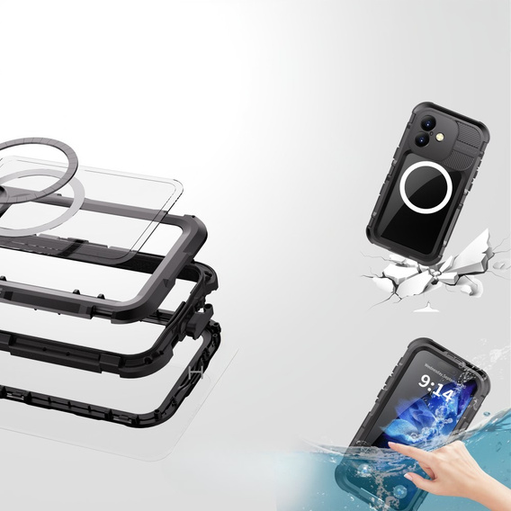 IP68 Водонепроницаемый чехол для iPhone 16, SHELLBOX MagSafe, чёрный