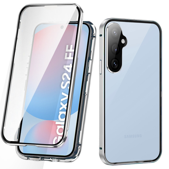 Чехол для Samsung Galaxy S24 FE, Magnetic Dual Glass, серебряный