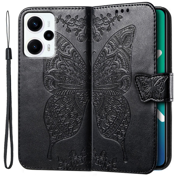 Откидной чехол для Xiaomi Poco F5, Butterfly, чёрный