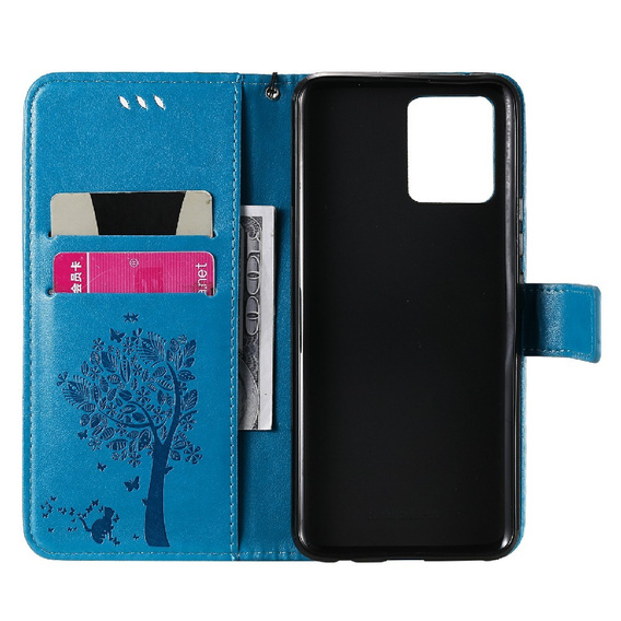 Чoхол Wallet до Realme 8 / 8 Pro, Tree and Cat, Blue