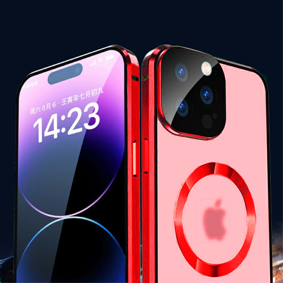 Магнитный чехол с двойным стеклом MagSafe для iPhone 15 Pro Max, красный
