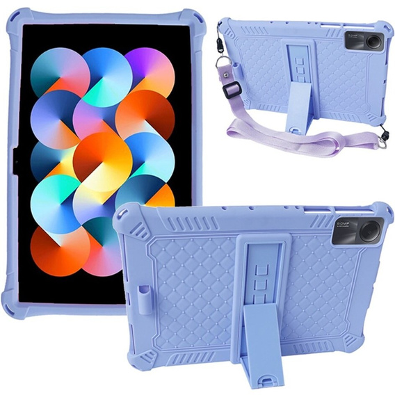 Чехол для Xiaomi Redmi Pad SE 11", бронированный с подставкой и ремешком, фиолетовый