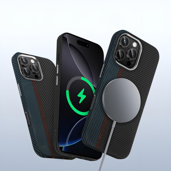 Чехол для iPhone 13 Pro Max, Carbon Fiber MagSafe, черный / синий