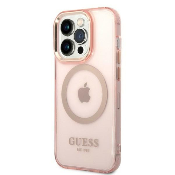 Чoхол GUESS до iPhone 14 Pro, Gold Outline Translucent MagSafe, рожевий