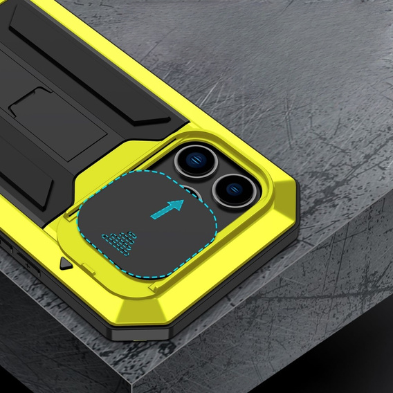 Чехол для iPhone 14 Pro, R-JUST CamShield Slide, бронированный, жёлтый / черный