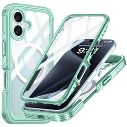 Чехол для iPhone 16 Plus, Shockproof, со стеклом, для MagSafe, зелёный