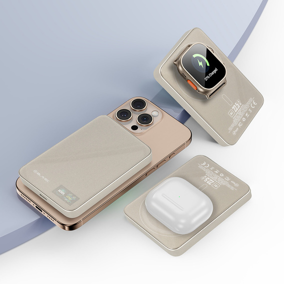 Power Bank 10000mAh Slim 22.5W MagSafe 3-в-1 для iPhone 12-17, AirPods, Apple Watch и смартфонов с индуктивной зарядкой