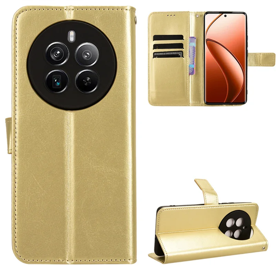 Откидной чехол для Realme 12 Pro 5G / 12 Pro+ 5G, Crazy Horse Wallet, золотой