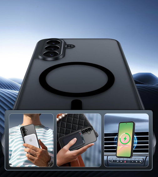 Чехол для Samsung Galaxy A56, для MagSafe, ERBORD Matt Case, чёрный + стекло для экрана