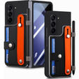 Чохол для Samsung Galaxy Z Fold 5 5G, з підставкою, склом та стилусом, шкіряний, чорний