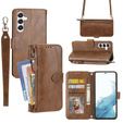 Чохол-книжка для Samsung Galaxy A54 5G, Wallet Zipper Pocket, з плечовим ременем, коричневий
