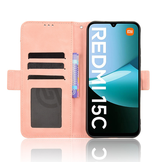 Футляр з клапаном для Xiaomi Redmi 15C 4G/LTE, Card Slot, рожевий