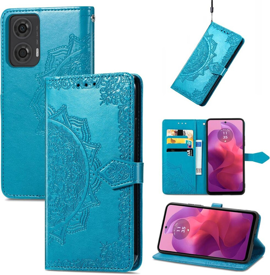 Откидной чехол для Motorola Moto E14, Mandala, синий