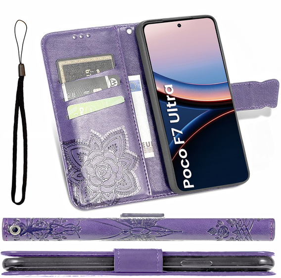 Откидной чехол для Xiaomi Poco F7 Ultra, Butterfly, фиолетовый