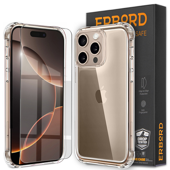 Чохол для iPhone 16 Pro, Erbord Dropproof, прозорий + скло