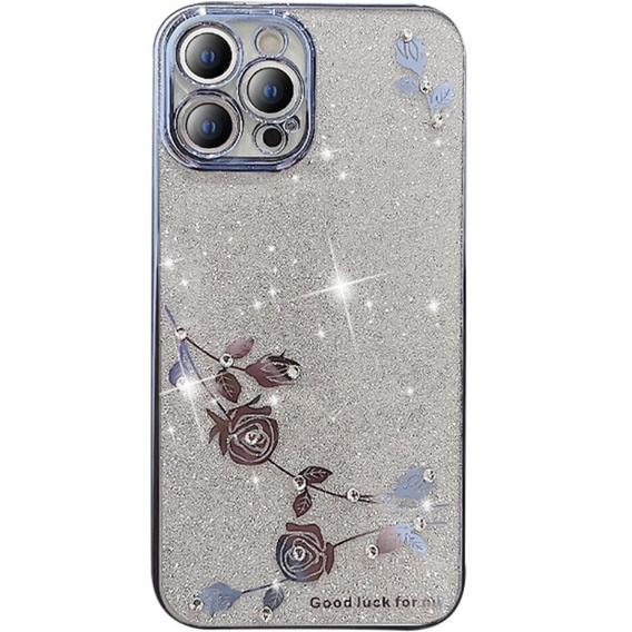 Чехол для iPhone 12 Pro Max, Glitter Flower, синий