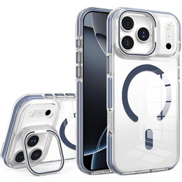 Чехол для iPhone 17 Pro Max, для MagSafe, с подставкой, прозрачный с темно-синими вставками