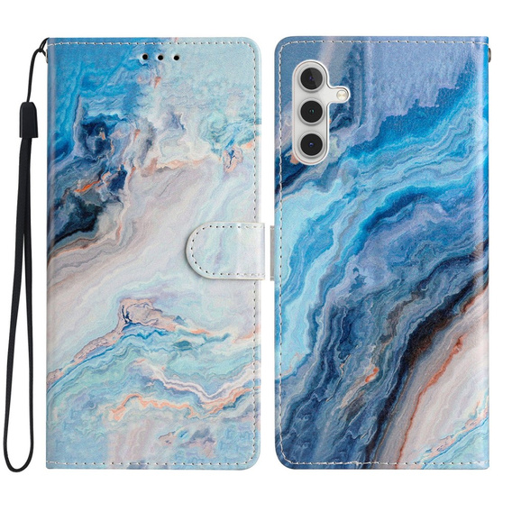 Откидной чехол для Samsung Galaxy A25 5G, Wallet Marble, синий + 9H стекло  