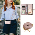Чохол-сумка для Samsung Galaxy S25 FE, Rhombus Crossbody Leather, рожевий rose gold