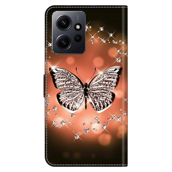 Чохол-книжка для Xiaomi Redmi Note 12 4G, Wallet, butterfly and crystals, чорний