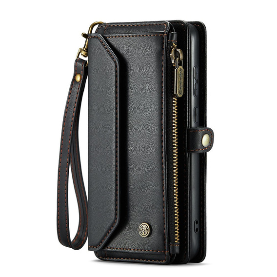 Чехол CASEME для Samsung Galaxy A55 5G, RFID Leather Wallet, с плечевым ремнем, чёрный