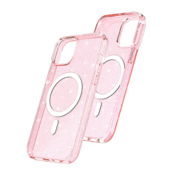 Чехол до iPhone 14, Dropproof MagSafe Glitter, розовый