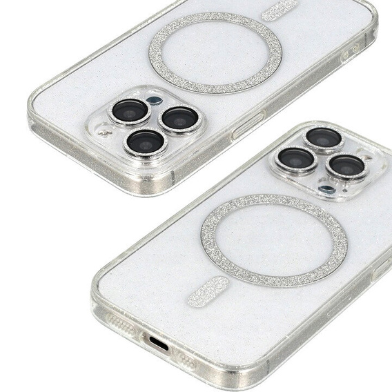 Чохол для iPhone 16 Pro, ERBORD Glitter MagSafe, прозорий + Скло для екрану