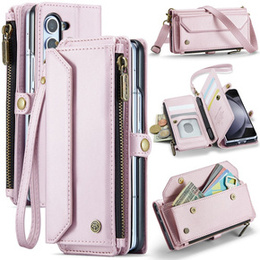 Чехол CASEME для Samsung Galaxy Z Fold6 5G, RFID Leather Wallet, с плечевым ремнем, розовый
