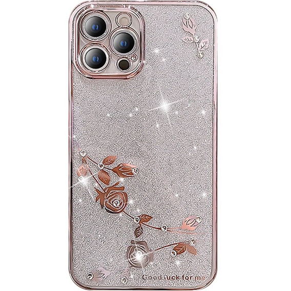 Чехол для iPhone 13 Pro, Glitter Flower, розовый rose gold