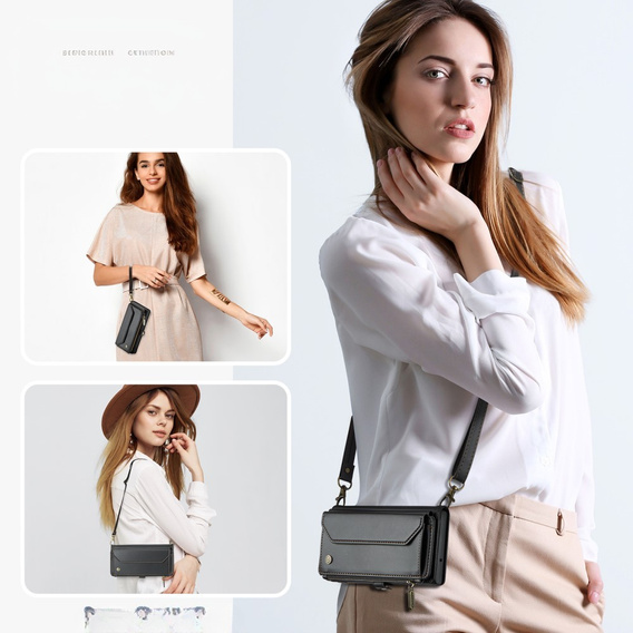 Чехол CASEME для Samsung Galaxy Z Fold6 5G, RFID Leather Wallet, с плечевым ремнем, чёрный