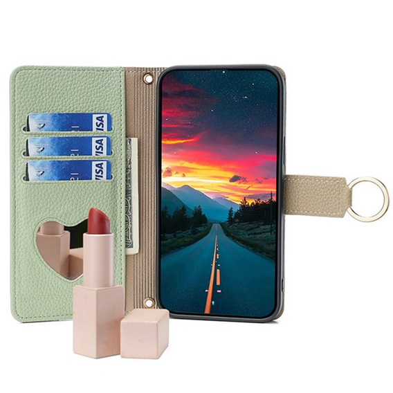 Флип-кейс для Samsung Galaxy A56 5G, Wallet Zipper Pocket, с зеркалом, зелёный