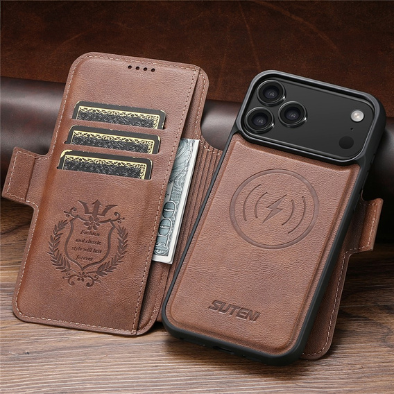 Флип-кейс 2-в-1 для iPhone 17 Pro Max, SUTENI, для MagSafe, коричневый