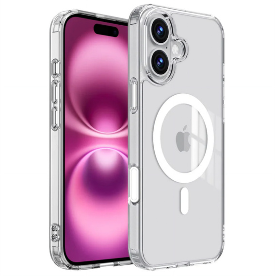 Чохол ERBORD з MagSafe для iPhone 16, з активною кнопкою, прозорий + Скло на екран