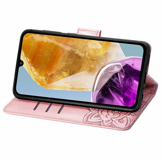 Откидной чехол для Samsung Galaxy M15 5G, Butterfly, розовый rose gold