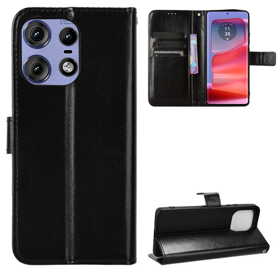 Откидной чехол для Motorola Edge 50 Pro, Crazy Horse Wallet, чёрный