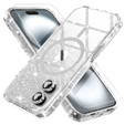 Чехол для iPhone 16, ERBORD Glitter MagSafe, прозрачный + стекло для экрана
