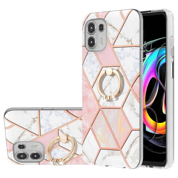 Чехол Slim Case Ring до Motorola Edge 20 Lite, Marble Pattern, Pink/White