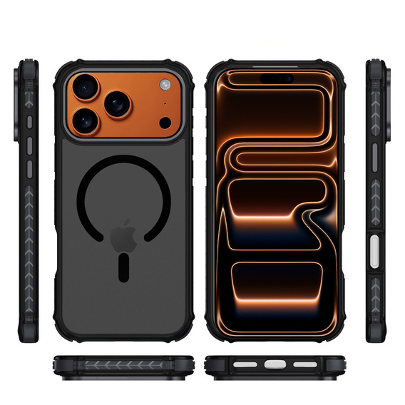 Матовий чохол для iPhone 17 Pro, броньований, для MagSafe, димчастий з чорними боковинами