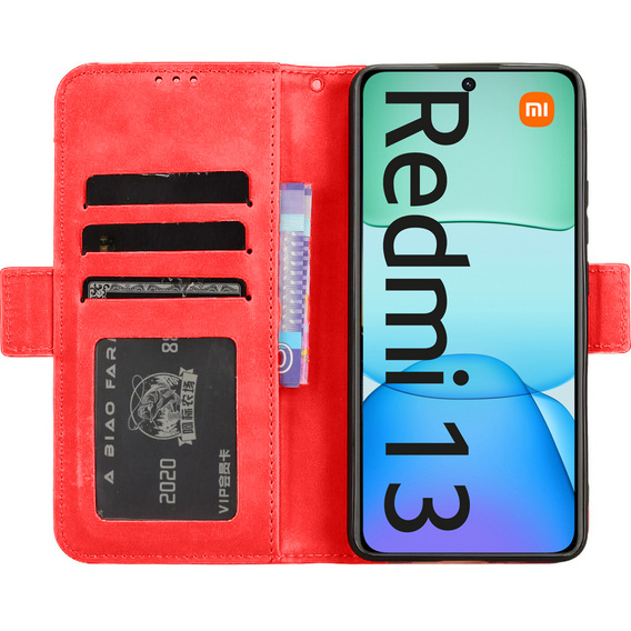 Откидной чехол для Xiaomi Redmi 13, Card Slot, красный