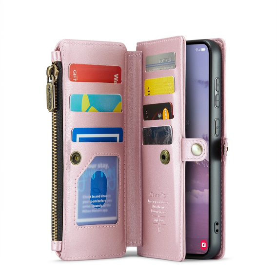 Чохол CASEME для Samsung Galaxy S24 FE, RFID Leather Wallet з плечовим ременем, рожевий