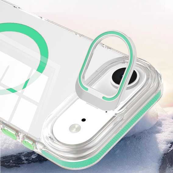 Чехол для iPhone Air, для MagSafe, с подставкой, прозрачный с зелеными вставками