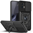 Бронированный чехол для Iphone 15 Pro Max  бронированное кольцо Slide Ring, черный + 9H стекло