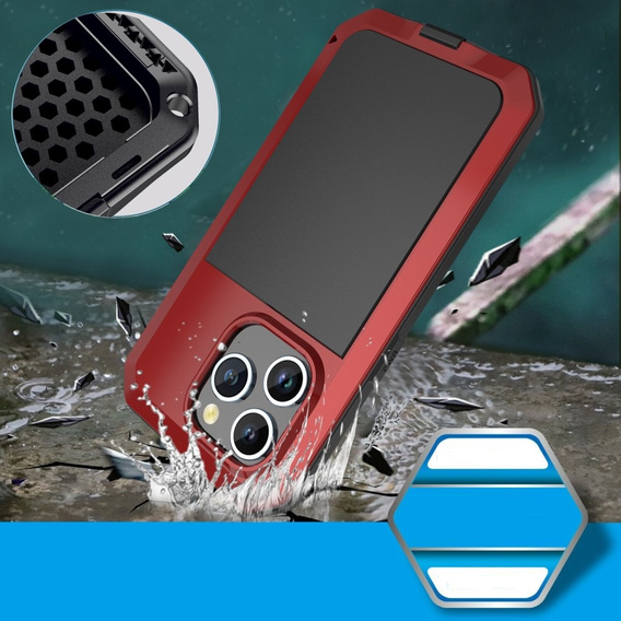 Чехол для iPhone 15 Pro Max, бронированный, со встроенным стеклом, красный