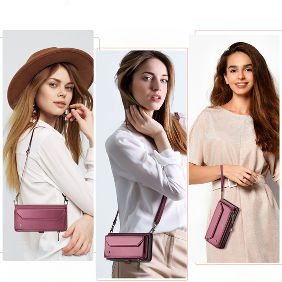 Чехол CASEME для Samsung Galaxy A56 5G, RFID Leather Wallet, с плечевым ремнем, красный