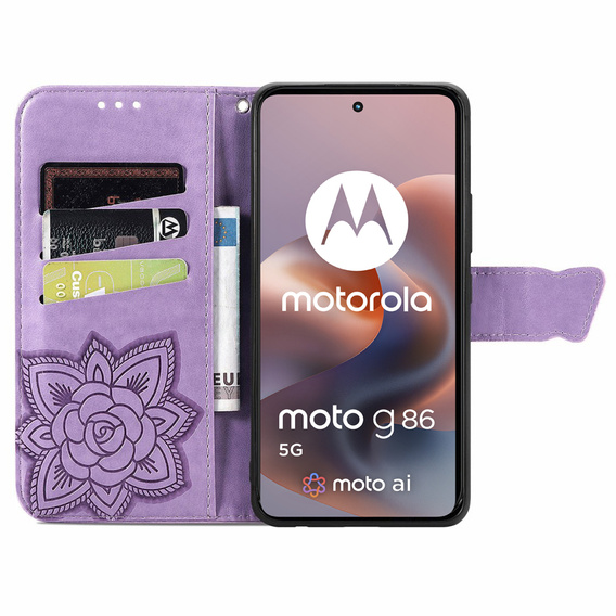 Откидной чехол для Motorola Moto G86 5G, Butterfly, фиолетовый