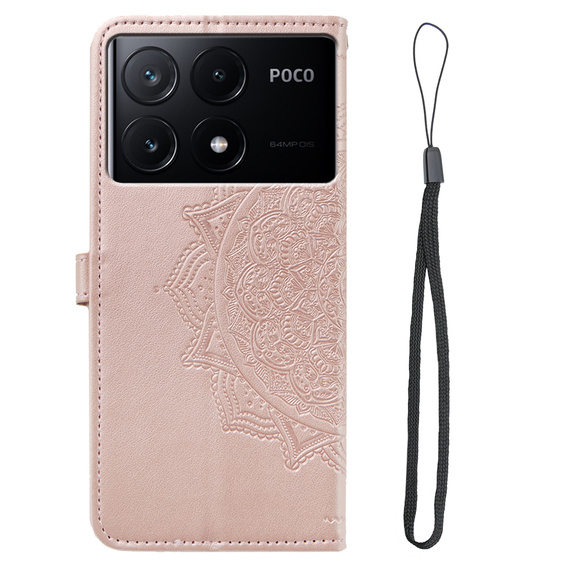Чохол-книжка для Xiaomi Poco X6 Pro 5G, Mandala, рожевий rose gold