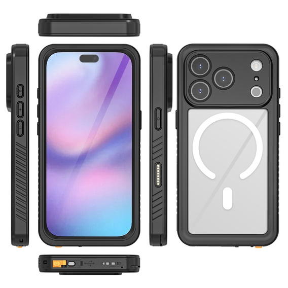 Чохол Redpepper для iPhone 17 Pro, водонепроникний, IP68, для MagSafe, прозорий з чорними боками