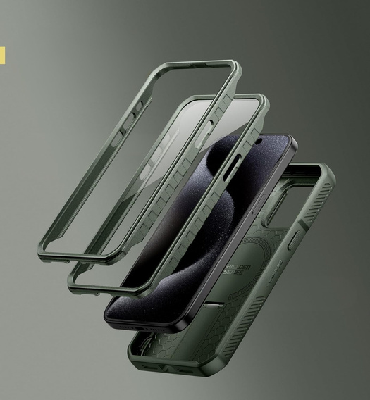 Бронированный чехол для iPhone 15 Pro Max, Dexnor CamProtect MagSafe, зелёный (Две рамки)