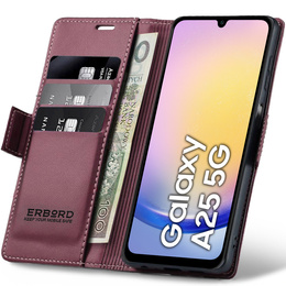Чохол для Samsung Galaxy A25 5G, ERBORD Glossy Litchi, гаманець з клапаном, червоний